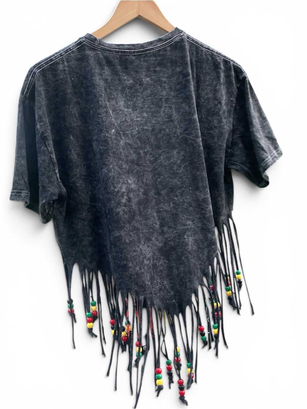 Bob Marley Black Fringe Graphic Tee with beads size M - Picture 5 of 6